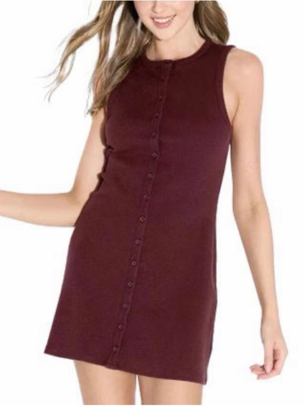wild fable Sleeveless Button-Front Mini Dress in Burgundy - XL
